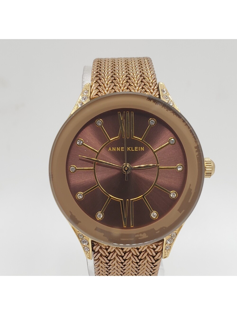 Ann Klein Gold Tone Rhinestone Case Watch Women 30mm New Battery